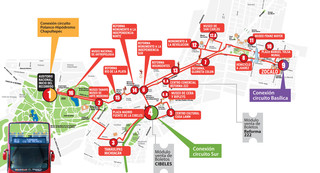 Map of Mexico City hop on hop off bus tour with Turibus
