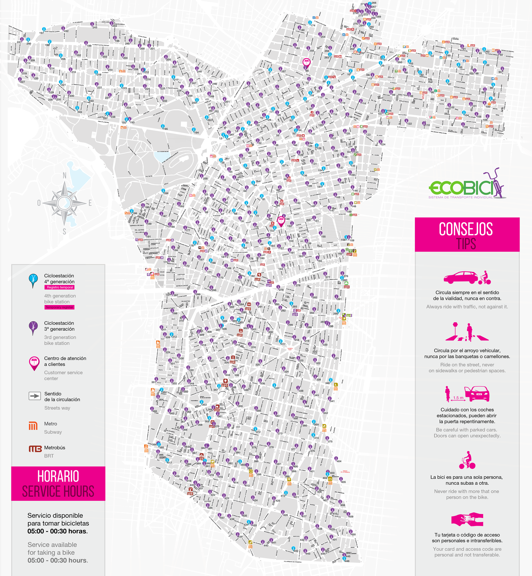 Map of Mexico City bike paths, bike routes, bike stations