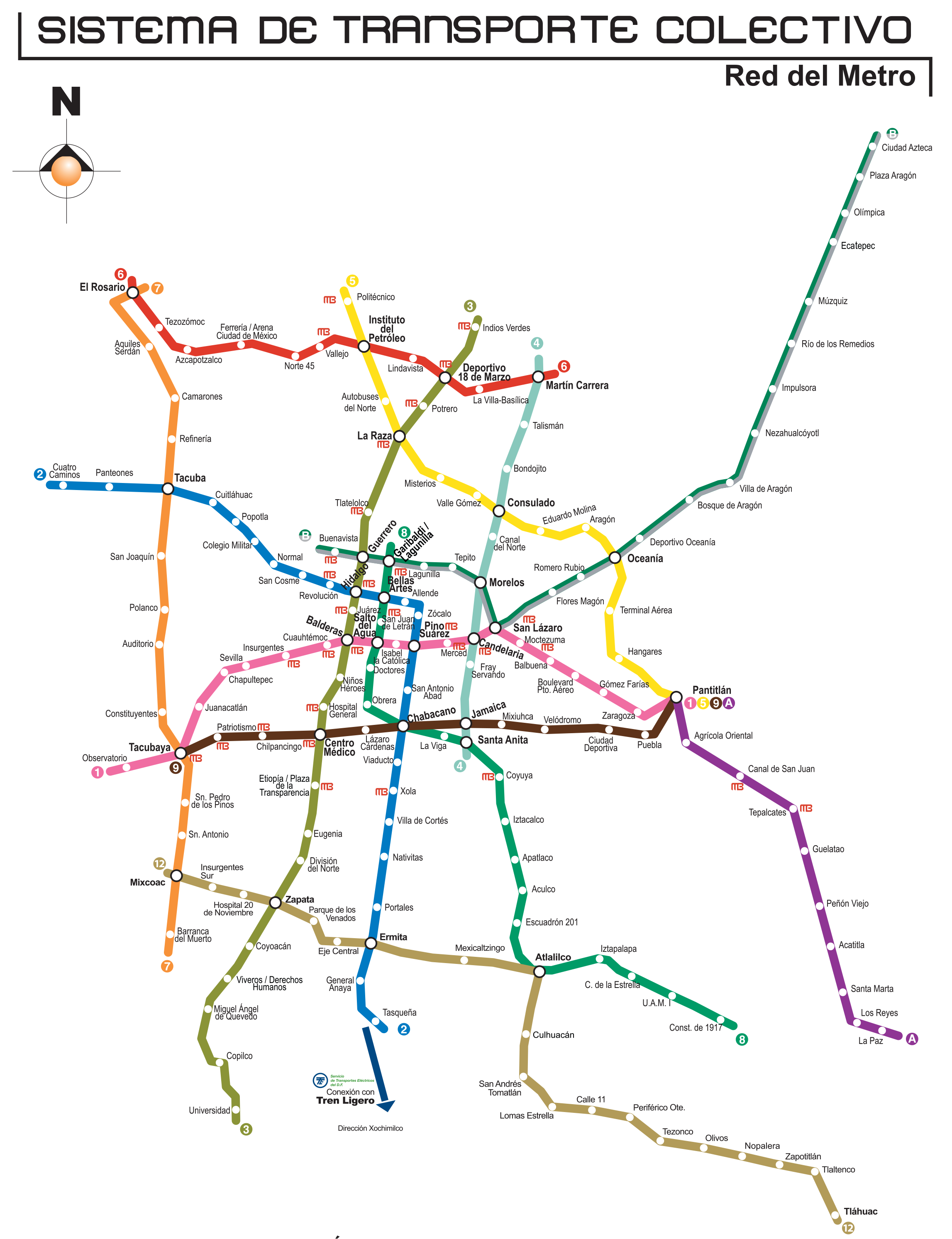 Map of Mexico City metro, subway, underground & tube: stations & lines