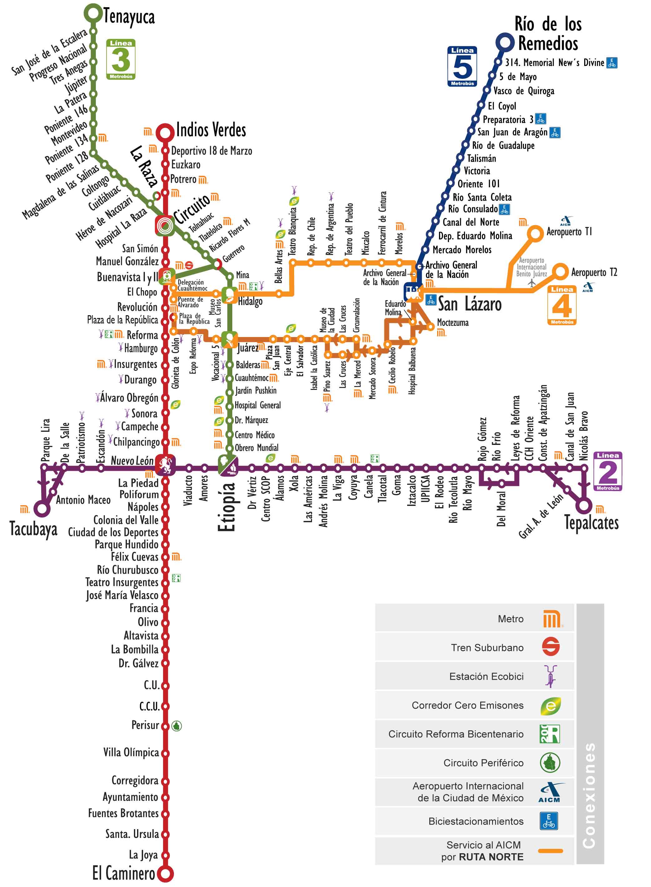 Map of Mexico City metrobus, mexibus & trolleybus ...